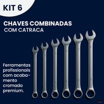Kit 6 Chave Combinada com Catraca Reversível Aço Alta Resistência para Oficinas