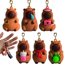 Kit 6 Chaveiros Capivara Criativos emborrachados Coloridos e Engraçados Ideais para Mochila e Bolsa