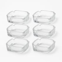 Kit 6 Cinzeiro de Vidro Clássico Quadrado com 4 Apoios 8,5 cm