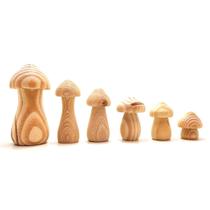 Kit 6 Cogumelos Torneados em Madeira Pinus Enfeite Decorativo Rústico para Casa