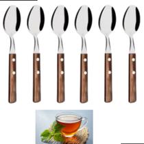 Kit 6 colher de chá inox cabo de madeira tratada poliwood - tramontina
