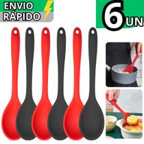 Kit 6 Colher de Silicone Resistente Redonda 27Cm Grande Preparo Arroz Ovos Mexidos Caldas Cobertura