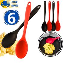 Kit 6 Colher de Silicone Resistente Redonda 27Cm Grande Preparo Arroz Ovos Mexidos Caldas Cobertura