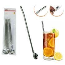 Kit 6 Colheres Bailarina Longa Canudo Aco Inox Reutilizavel Para Mexer Suco Drinks Bebidas Jarra Bar