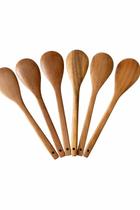 Kit 6 Colheres De Pau 20 Cm Chá, Café E Cozinha Artesanal Cor:Marrom-claro