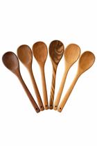 Kit 6 Colheres De Pau 30 Cm Em Madeira Artesanal Teixeira Cor:Marrom-claro