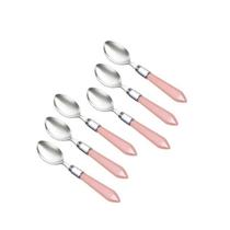 Kit 6 Colheres Mesa Aço Inox Mother Pearl Rosa 21cm