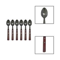 Kit 6 Colheres Mesa Inox Madeira Linha Legna