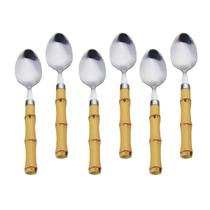 Kit 6 Colheres Sobremesa Inox Design Bambu Natural 18,5cm Lyor