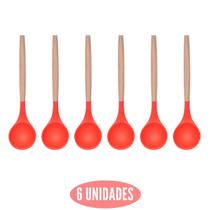 Kit 6 Concha Silicone Feijão Vermelho Resistente Cabo Bambu - UNIVENDAS