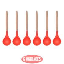 Kit 6 Concha Silicone Feijão Vermelho Resistente Cabo Bambu Kit 6 Concha Silicone Feijão Vermelho Resistente Cabo Bambu