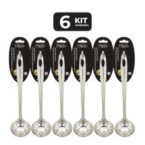 Kit 6 concha vazada em inox slim 25,5 cm