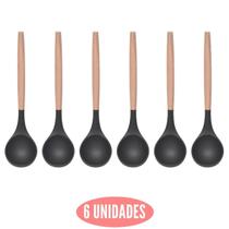 Kit 6 Conchas Silicone Feijão Preto Cabo Bambu Não Arranha Kit 6 Conchas Silicone Feijão Preto Cabo Bambu Não Arranha