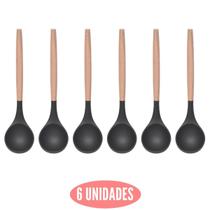 Kit 6 Conchas Silicone Feijão Preto Cabo Bambu Não Arranha