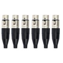 Kit 6 Conectores Amphenol XLR Fêmea AC3F 3 Polos Preto Kit 6 Conectores Amphenol XLR Fêmea AC3F 3 Polos Preto