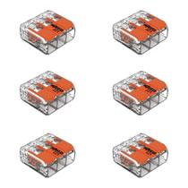 Kit 6 Conectores de Emenda Wago Transparente 3 Portas 0,5 a 6mm Instalação Elétrica Segura