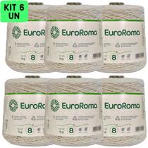 Kit 6 Cones Barbante Euroroma Cru 1kg e 700 Metros Ordem Fio 8 Crochê, Tricô e Artesanato