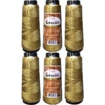 Kit 6 Cones Ribbon Soberano de 30 Metros Cada e Espessura de 5mm Brilho Ouro e Prata Brilho Linha para Crochê Estilo Encanto Kit 6 Cones Ribbon Soberano de 30 Metros Cada e Espessura de 5mm Brilho Ouro e Prata Brilho Linha para Crochê Estilo Encanto