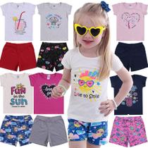 Kit 6 Conjuntos de Menina Feminina com Shorts Cotton e Blusas Camisetas Infantil de Verão
