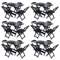 Kit 6 Conjuntos de Mesa com 4 Cadeiras de Madeira Dobravel 120x70 Preto Kit 6 Conjuntos de Mesa com 4 Cadeiras de Madeira Dobravel 120x70 Preto