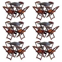 Kit 6 Conjuntos de Mesa com 4 Cadeiras de Madeira Dobravel 70x70 Qualidade Móveis Guara - Imbuia