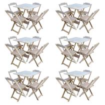 Kit 6 Conjuntos de Mesa com 4 Cadeiras de Madeira Dobravel 70x70 sem Pintura/crua