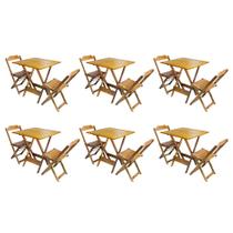 Kit 6 Conjuntos de Mesa Dobravel com 2 Cadeiras de Madeira 70x70 Ideal para Bar e Restaurante - Mel
