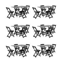 Kit 6 Conjuntos Dobrável 120 x 70 com 4 Cadeiras Preto - Móveis Britz
