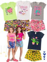 Kit 6 Conjuntos Infantil Menina Verão Blusa Manga e Shorts com Elástico Kit 6 Conjuntos Infantil Menina Verão Blusa Manga e Shorts com Elástico