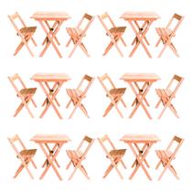 Kit 6 Conjuntos Mesa Dobrável Para Bar E Restaurante 60x60cm Com 2 Cadeiras Em Madeira Maciça - Cru Kit 6 Conjuntos Mesa Dobrável Para Bar E Restaurante 60x60cm Com 2 Cadeiras Em Madeira Maciça - Cru