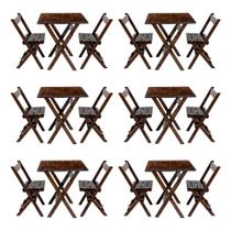 Kit 6 Conjuntos Mesa Dobrável Para Bar E Restaurante 60x60cm Com 2 Cadeiras Em Madeira Maciça - Imbu Kit 6 Conjuntos Mesa Dobrável Para Bar E Restaurante 60x60cm Com 2 Cadeiras Em Madeira Maciça - Imbu