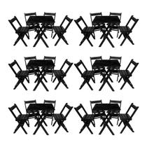 Kit 6 Conjuntos Mesa Dobrável Para Bar E Restaurante 60x60cm com 4 Cadeiras Em Madeira Maciça Preto - i9
