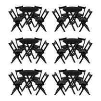 Kit 6 Conjuntos Mesa Redondo 70cm Dobrável Com 4 Cadeiras Em Madeira Maciça Preto - i9 Kit 6 Conjuntos Mesa Redondo 70cm Dobrável Com 4 Cadeiras Em Madeira Maciça Preto - i9