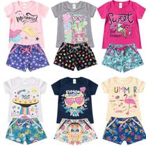 Kit 6 Conjuntos Verão Infantil Feminino Algodão Cores e Estampas Variadas Roupa Menina Blusinha + Shorts Tamanhos 4 6 8 Kit 6 Conjuntos Verão Infantil Feminino Algodão Cores e Estampas Variadas Roupa Menina Blusinha + Shorts Tamanhos 4 6 8