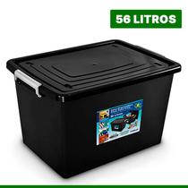 KIT 6 Container Organizador Com Tampa 56Lts Preto Arqplast