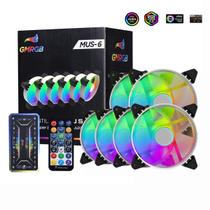 Kit 6 Cooler 120mm RGB Fan para Gabinete CPU PC Gamer Desktop Com Controle Remoto e Controladora - GMRGB