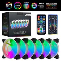 Kit 6 Coolers 120mm RGB Fan para Gabinete CPU PC Gamer Desktop Com Controle Remoto e Controladora