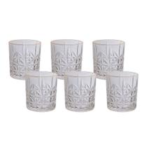 Kit 6 Copo Baixo Whisky Drink Clarice Vidro 350ml Borda Dourada