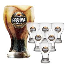 Kit 6 Copo Chopp Brahma Black Oficial Bar e Restaurante 430mL Vidro Resistente Com Logo Cerveja Escura