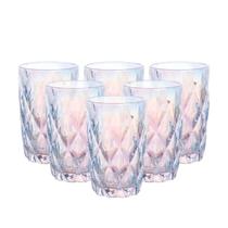 Kit 6 Copo Colorido rainbow De Vidro 380ml Diamante Resistente Bebida Água Suco Drink