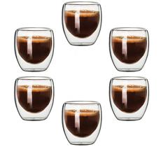 Kit 6 Copo Duo De Vidro 150ml Camada Dupla Parede Suco Café Americano Shot Termico Jogo Xícara Drink