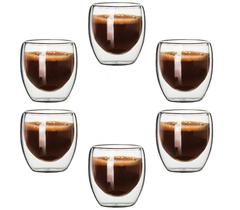 Kit 6 Copo Duo De Vidro 150ml Camada Dupla Parede Suco Café Americano Shot Termico Jogo Xícara Drink