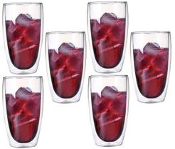 Kit 6 Copo Duo De Vidro Camada Dupla Parede Chá Café 450ml Americano Shot Termico Jogo Xícara Drinks