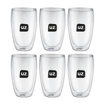 Kit 6 Copo Térmico Parede Dupla de Vidro Borossilicato 450ml Grande Transparente UZ