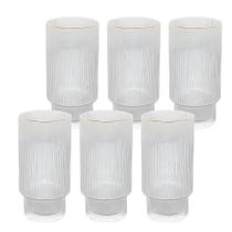 Kit 6 Copo Vidro Canelado Grafiatto Alto Borda Dourada 310mL Kit 6 Copo Vidro Canelado Grafiatto Alto Borda Dourada 310mL