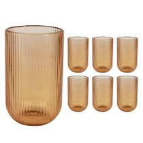 Kit 6 Copo Vidro Versalhes Ambar Canelado Long Drink 450ml Kit 6 Copo Vidro Versalhes Ambar Canelado Long Drink 450ml