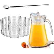 Kit 6 Copos 270ml Nature Jarra de Vidro Com Tampa 1.6L Colher Inox 20cm
