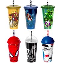 Kit 6 Copos 500ml Plasútil Homem Aranha Homem de Ferro Batman Hulk e Super Homem