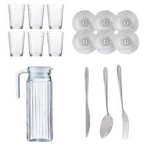 Kit 6 Copos 6 Pratos Estrela 1 Jarra Suiça 36 Talheres Kit 6 Copos 6 Pratos Estrela 1 Jarra Suiça 36 Talheres