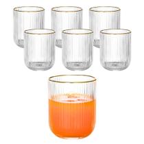 Kit 6 Copos Baixo De Vidro Versalhes Grafiatto Borda Dourada Canelado 270ml